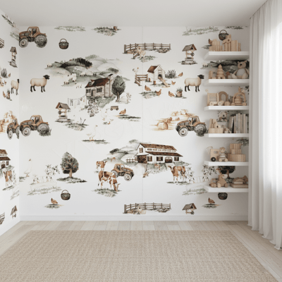 Papel De Parede Infantil Fazendinha E Tratores Marrom-claro VR769 Papel De Parede Infantil Fazendinha E Tratores Marrom-claro VR769