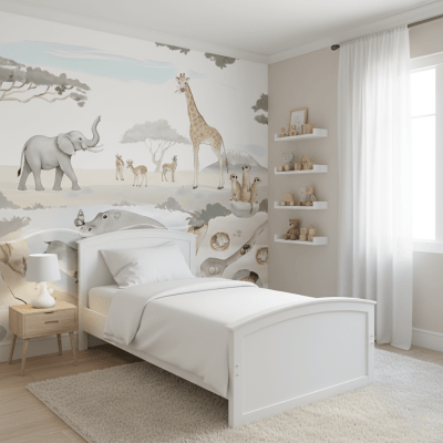Papel De Parede Infantil Safari Animais Selvagens  Marrom-claro VR767