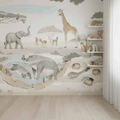 Papel De Parede Infantil Safari Animais Selvagens  Marrom-claro VR767