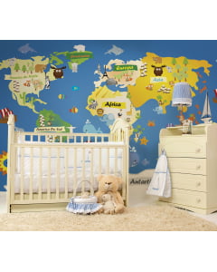 Papel de Parede Infantil Mapa Mundi