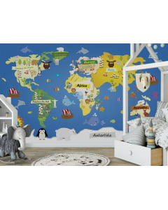 Papel de Parede Infantil Mapa Mundi