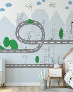 Papel de parede Infantil Geométrico Pista de Carros