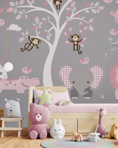 Papel de Parede Infantil Safari Rosa - VR88