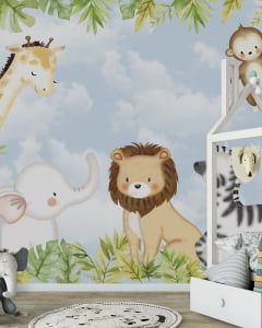 Papel de Parede para Quarto de Bebê Safari Floresta