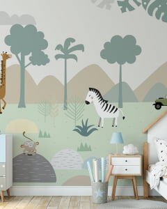 Papel de Parede para Quarto de Bebê Safari Natureza da Floresta