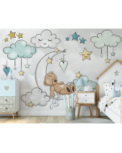 Papel de Parede Infantil Ursinho nas Nuvens