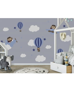 Papel de Parede Infantil Ursinho Aviador Azul