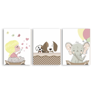 Placas Decorativas Animais Balões Menina Rosa - PC82