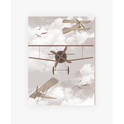 Placas Decorativas Aviões Balões Menino Marrom - PC06