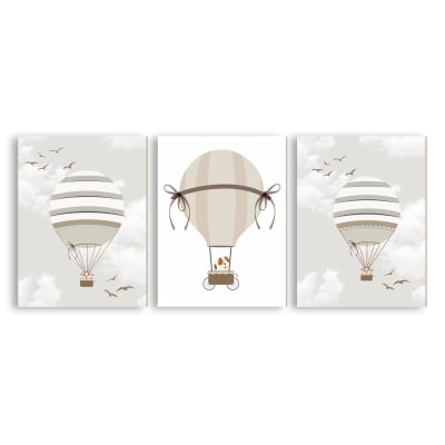 Placas Decorativas Aviões Balões Vintage Marrom - PC32