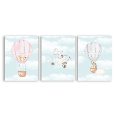 Placas Decorativas Balões Animais Ratinhos - PC155