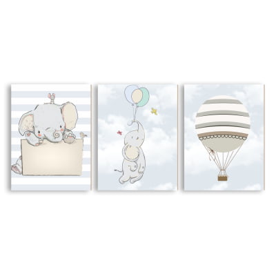 Placas Decorativas Elefante Baloeiro Azul Menino - PC30