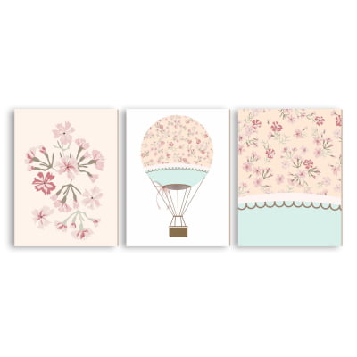 Placas Decorativas Floral Balões Rosa Menina - PC09