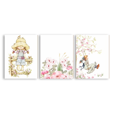 Placas Decorativas Floral Menina Camponesa - PC11