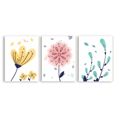 Placas Decorativas Floral Menina Coloridas - PC119