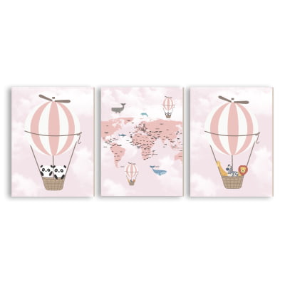 Placas Decorativas Mapa Mundi Rosa Menina - PC74