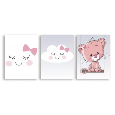 Placas Decorativas Nuvens Gatinhos Rosa Menina - PC58