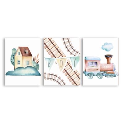 Placas Decorativas Nuvens Trem Menino - PC39