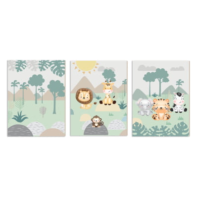 Placas Decorativas safari floresta verde animais infantil - Pc221