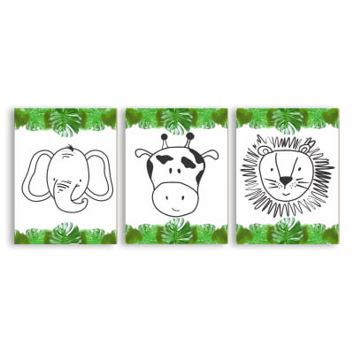 Placas Decorativas Safári Leão Folhas Verde - PC99