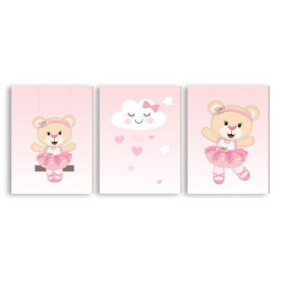 Placas Decorativas Ursinha Bailarina Rosa Menina - PC140