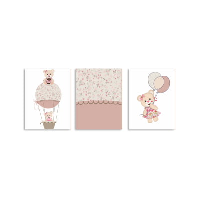 Placas Decorativas Ursinha Princesa Baloeira Rosa Menina - PC36