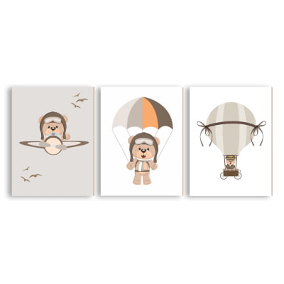 Placas Decorativas Ursinho Aviador Menino Marrom - PC61