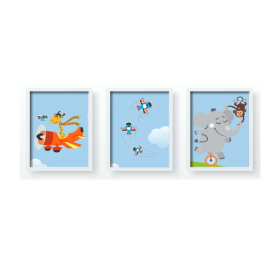 Quadro Decorativo Infantil Animais Parque Colorido Personalizado Moldura MDF QD342