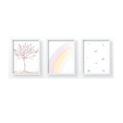 Quadro Decorativo Infantil Arco Íris Flores Menina Personalizado Moldura MDF QD522