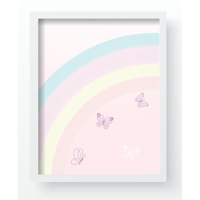 Quadro Decorativo Infantil Borboletas Rosa Jardim Encantado Personalizado Moldura MDF QD631