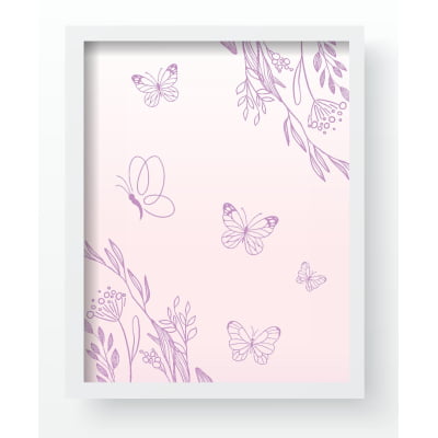 Quadro Decorativo Infantil Borboletas Rosa Jardim Encantado Personalizado Moldura MDF QD631