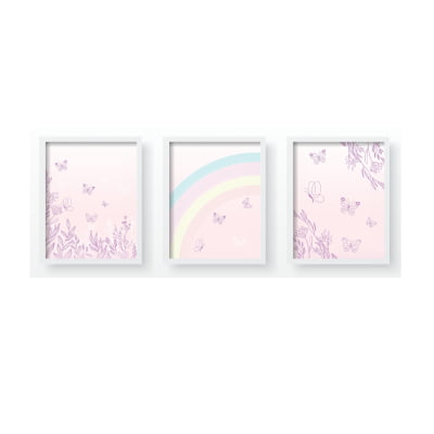 Quadro Decorativo Infantil Borboletas Rosa Jardim Encantado Personalizado Moldura MDF QD631