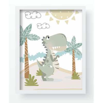 Quadro Decorativo Infantil Dinossauros Praia Mar 