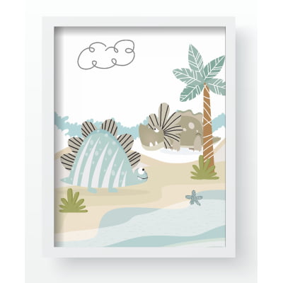 Quadro Decorativo Infantil Dinossauros Praia Mar - QD417