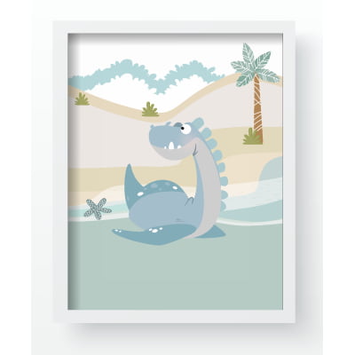 Quadro Decorativo Infantil Dinossauros Praia Mar - QD417