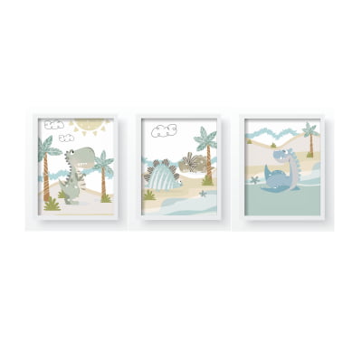 Quadro Decorativo Infantil Dinossauros Praia Mar - QD417