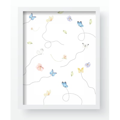 Quadro Decorativo Infantil Flores Borboletas Delicado Menina Personalizado Moldura MDF QD567