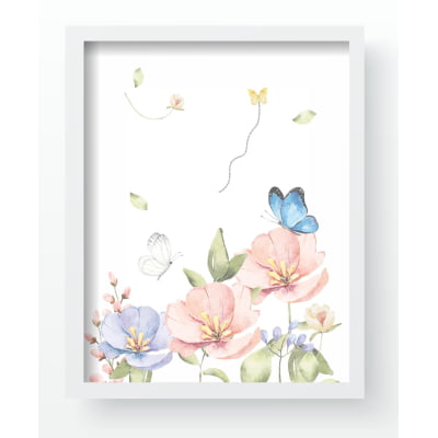 Quadro Decorativo Infantil Flores Borboletas Delicado Menina Personalizado Moldura MDF QD567 Papel de parede  infantil, Enxovais para Bebê, Kits Berço, Kit Cama, faixa decorativa, régua do crescimento, quadros decorativos infantil.