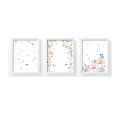 Quadro Decorativo Infantil Flores Borboletas Delicado Menina Personalizado Moldura MDF QD567 Papel de parede  infantil, Enxovais para Bebê, Kits Berço, Kit Cama, faixa decorativa, régua do crescimento, quadros decorativos infantil.