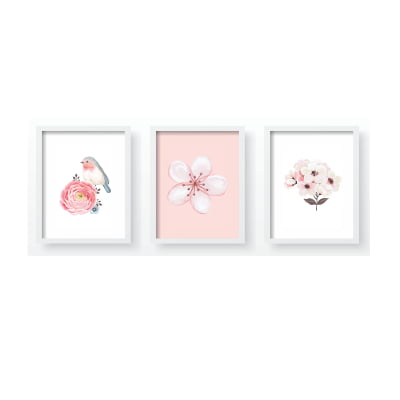 Quadro Decorativo Infantil Flores Delicadas Rosa Menina Personalizado Moldura MDF QD365