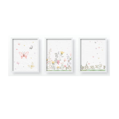 Quadro Decorativo Infantil jardim encantado floral borboletas QD516