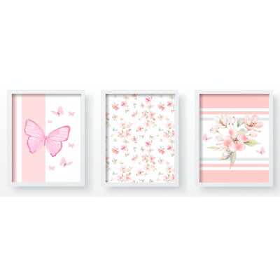 Quadro Decorativo Infantil Jardim Encantado Rosa Delicado Menina Personalizado Moldura MDF QD423