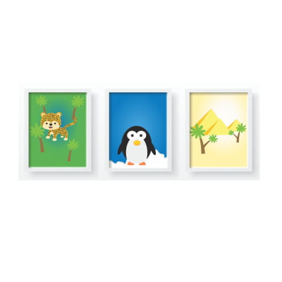 Quadro Decorativo Infantil Mapa Mundi Colorido Bebe Animais