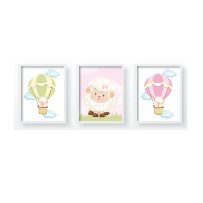 Quadro Decorativo Infantil Ovelhas Personalizado Moldura MDF QD458