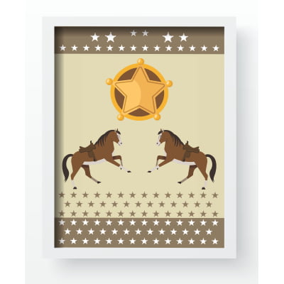 Quadro Decorativo Infantil Personalizado Cavalos Fazenda CowboyMoldura MDF QD431