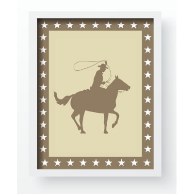 Quadro Decorativo Infantil Personalizado Cavalos Fazenda CowboyMoldura MDF QD431