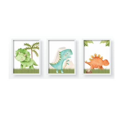 Quadro Decorativo Infantil Personalizado Dinossauros Menino Moldura MDF QD274