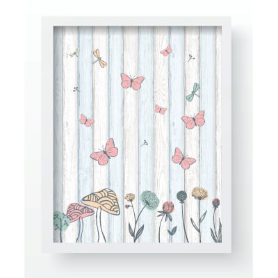 Quadro Decorativo Infantil Personalizado Flores Borboletas Jardim  Moldura MDF QD163 Papel de parede  infantil, Enxovais para Bebê, Kits Berço, Kit Cama, faixa decorativa, régua do crescimento, quadros decorativos infantil.