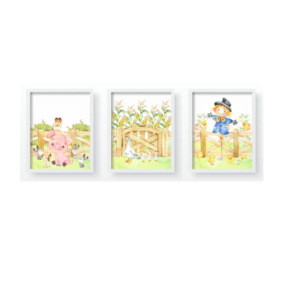 Quadro Decorativo Infantil Personalizado Moldura MDF Fazenda Feliz Animais QD225