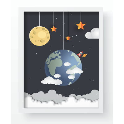 Quadro Decorativo Infantil Personalizado Moldura MDF Foguete Astronauta Espaço Planetas QD248 Papel de parede  infantil, Enxovais para Bebê, Kits Berço, Kit Cama, faixa decorativa, régua do crescimento, quadros decorativos infantil.